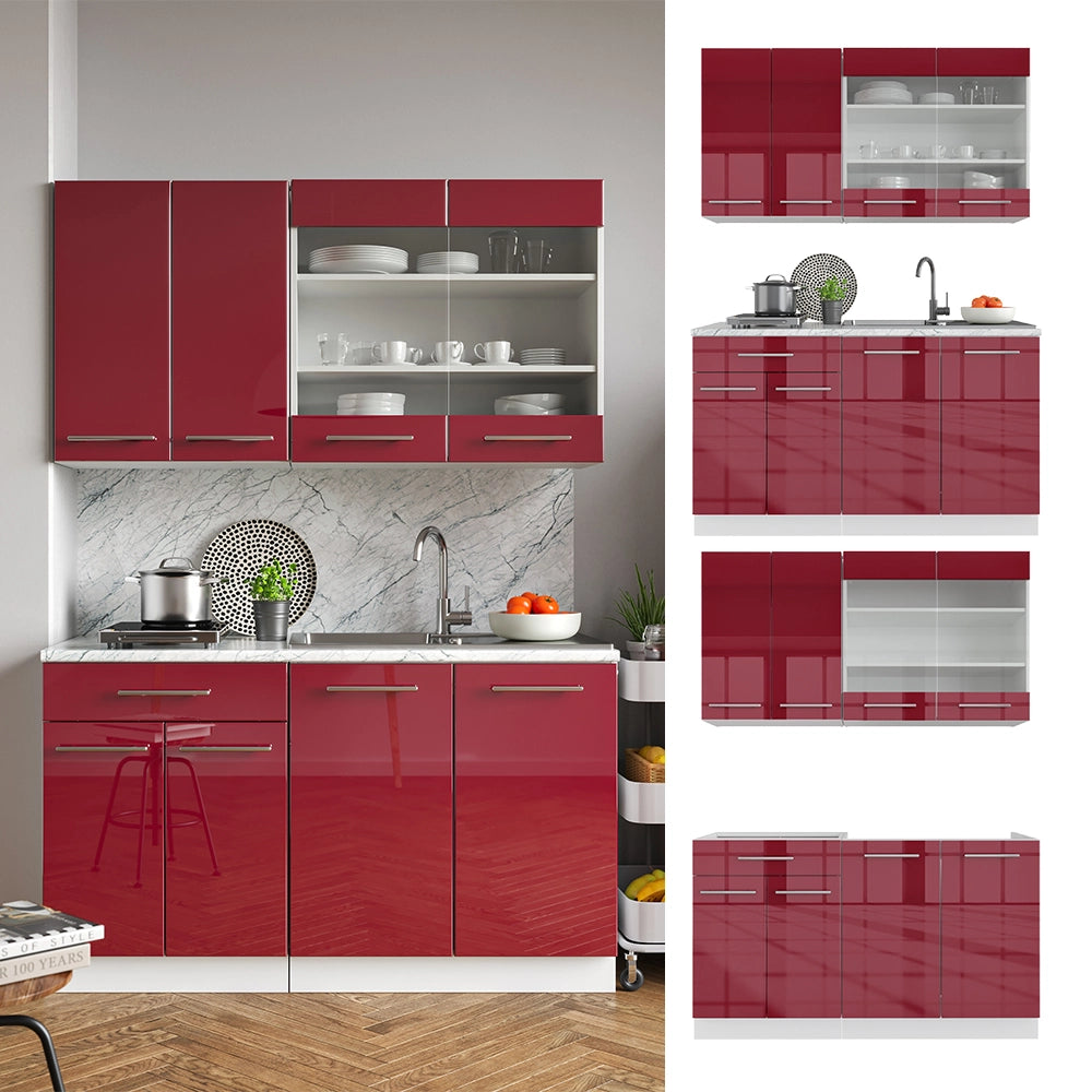 Vicco Cucina completa Bordeaux lucido/bianco 140 cm senza piano di lavoro