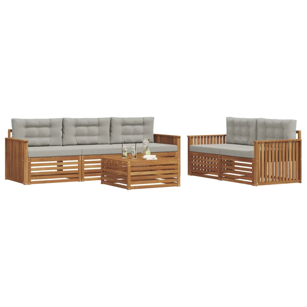 Set di divani da esterno 6 pcs Grigio Naturale e Chiaro