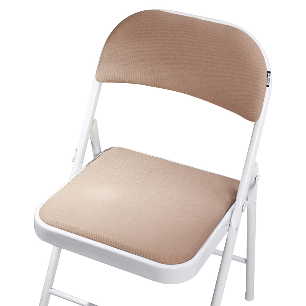Set 4 Sedie Pieghevoli in Metallo beige e bianco sedile e schienale imbottiti