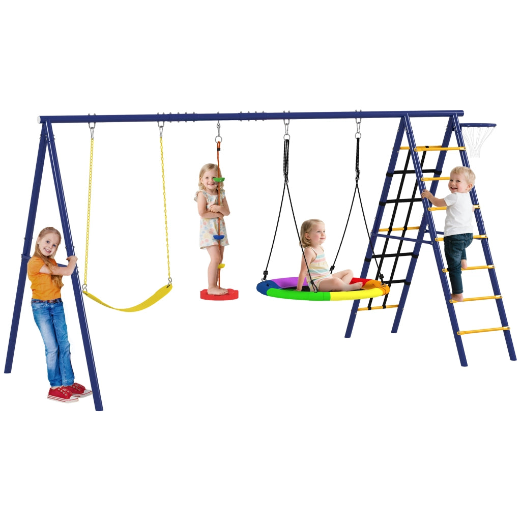 Gioco Bambini con Altalene, Scala a Corda e Canestro ¨C zephmum ¨C Acciaio, PE, PP, 3.5x1.8x2 m