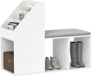 Panca Porta Scarpe, Organizzatore per Scarpe con Ripiano a 3 Livelli, Cuscino e 3 Cubi, Scarpiera con Supporto Laterale, Unità di Stoccaggio per Scarpe per Corridoio, Ingresso, Bianca