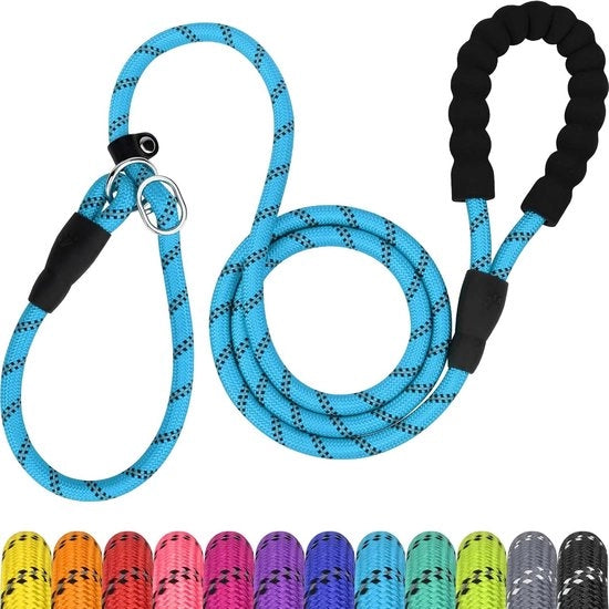 Cinturone per cani da 1,8 m con manubrio morbido e riflettori - Blu - Per passeggiate e allenamento