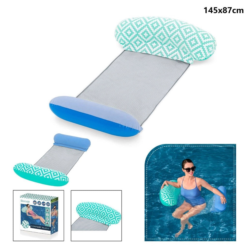 Trade Shop - Materassino Luxury Con Rete Gonfiabile 145 X 87 Cm Per Piscina Mare Estate 43555 -