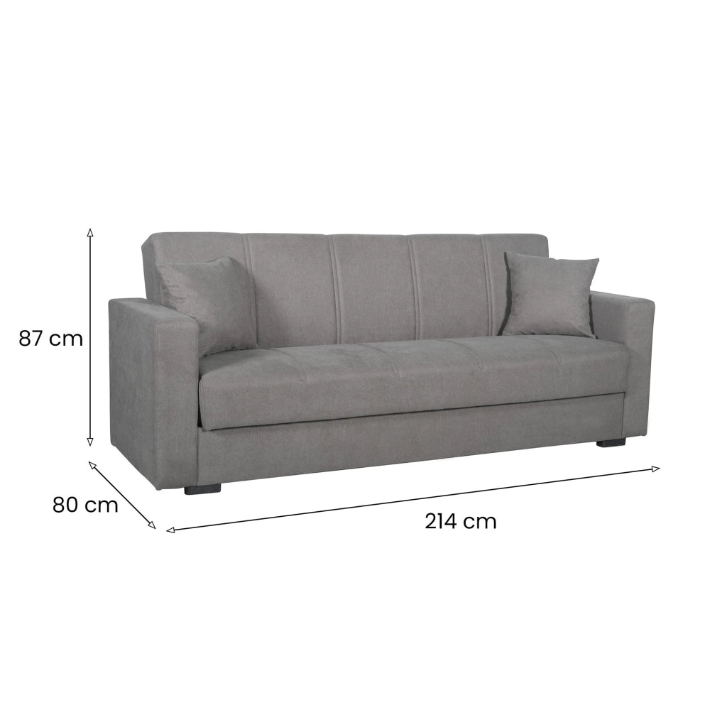 Giaveno, Divano Letto 3 Posti Contenitore, 214x80 cm Grigio