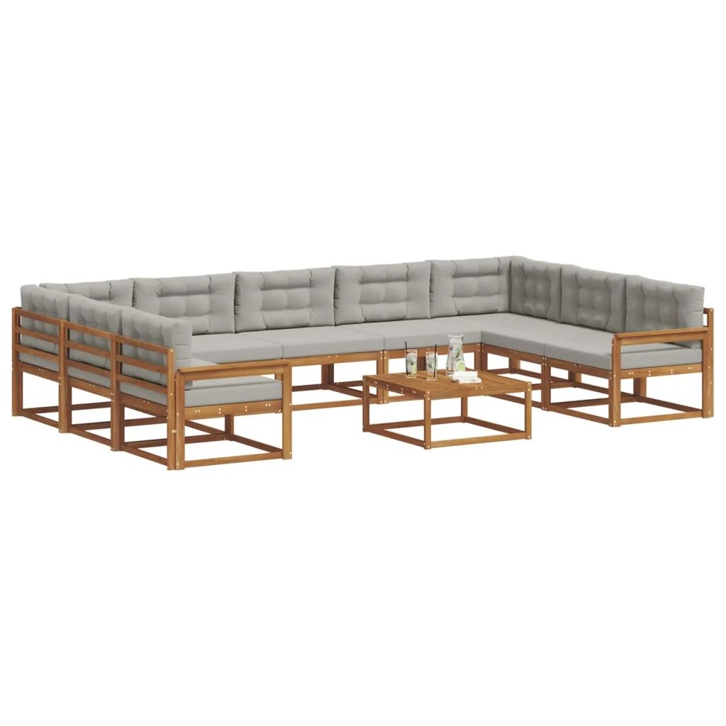 Set di divani da esterno 10 pcs Grigio Naturale e Chiaro