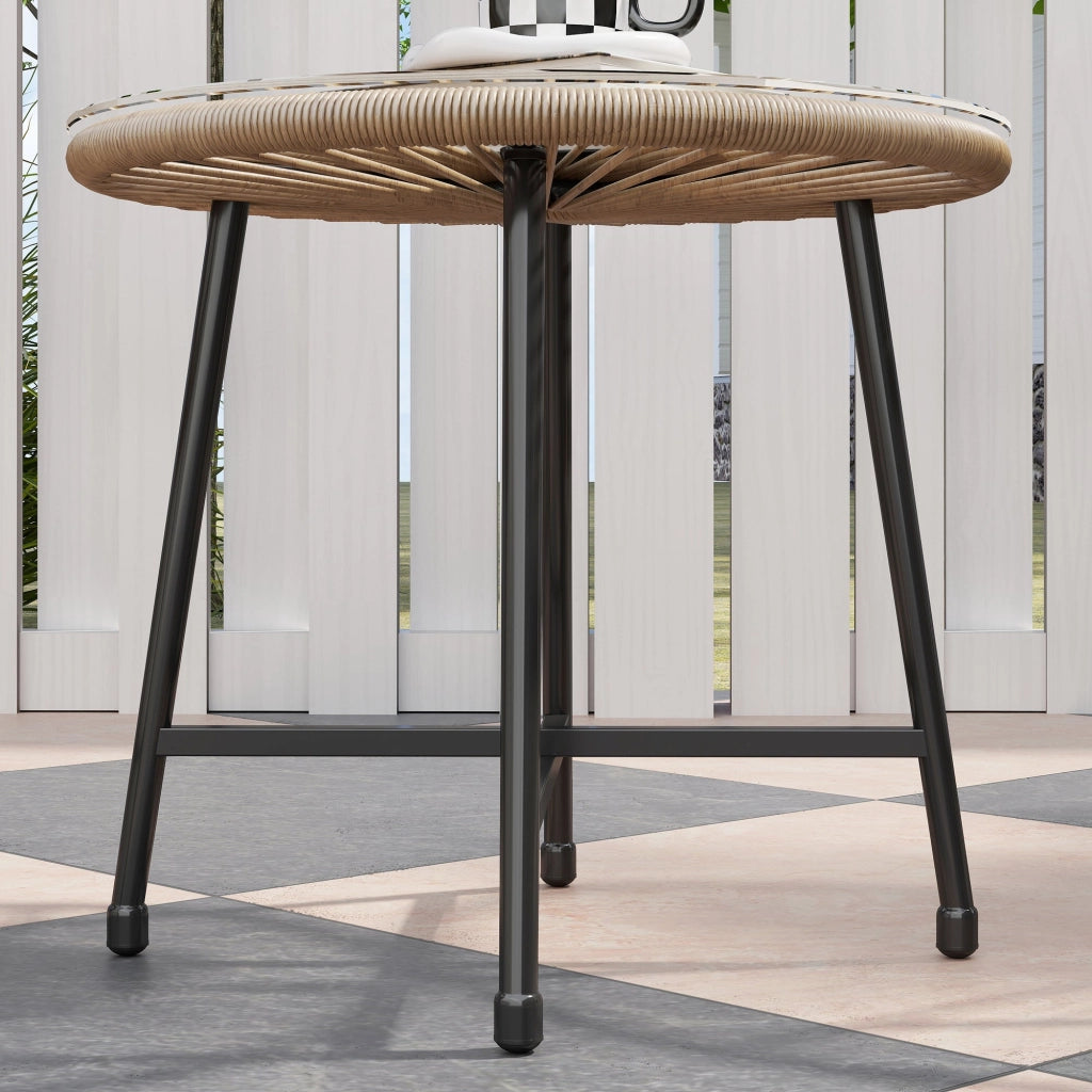 Set da Giardino 3 Pezzi con 2 Sedie con Cuscini e Tavolino da Caffè a Cilindro in Rattan PE Legno e Nero