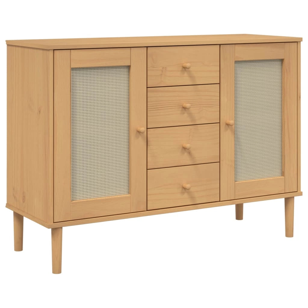 Buffet credenza cassettiera armadio mobile contenitore organizer per cucina soggiorno salotto effetto rattan 112 x 40 x 80 cm legno di pino massiccio marrone 02_0036230