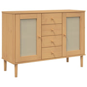 Buffet credenza cassettiera armadio mobile contenitore organizer per cucina soggiorno salotto effetto rattan 112 x 40 x 80 cm legno di pino massiccio marrone 02_0036230