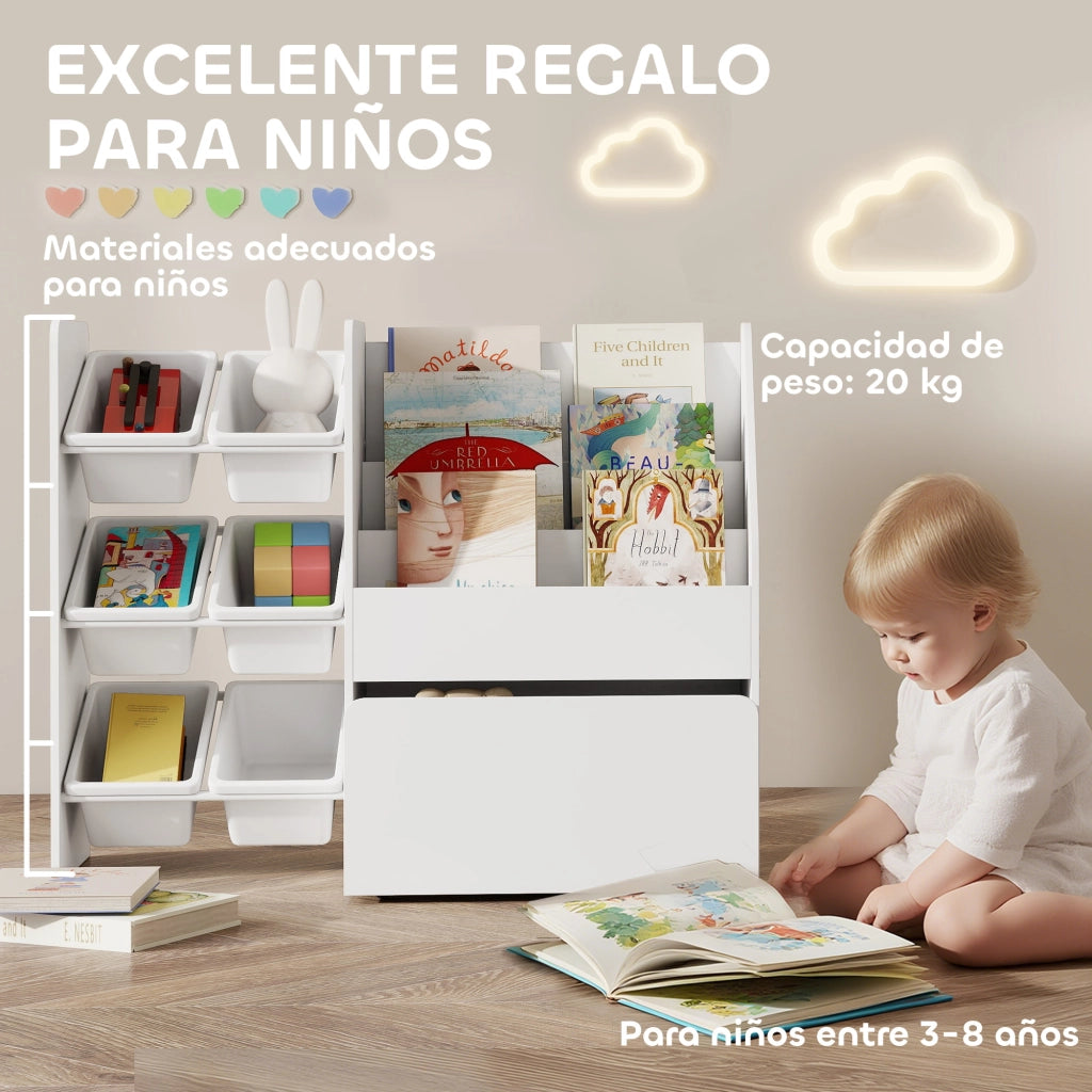 Scaffale per Bambini con 6 Cestini e Cassetto ¨C Zephmum ¨C Bianco