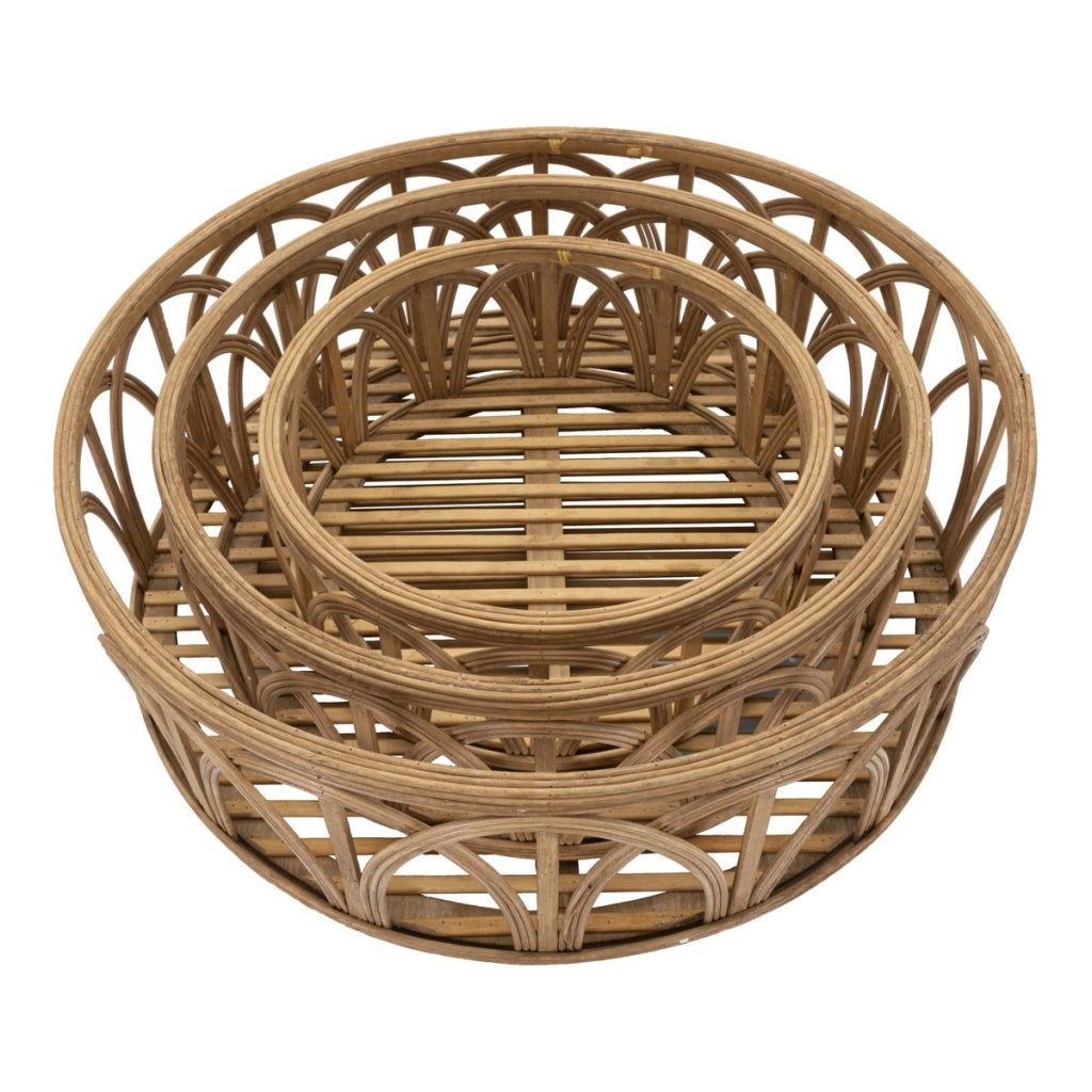 Set 3 vassoi Fuji in rattan naturale — Ø 50x16, Ø 40x14, Ø 30x12 cm