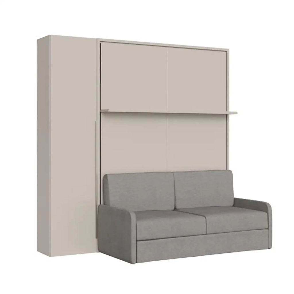 Letto matrimoniale francese a scomparsa 140 Versia con divano, mensola e armadio 1 anta dx argilla