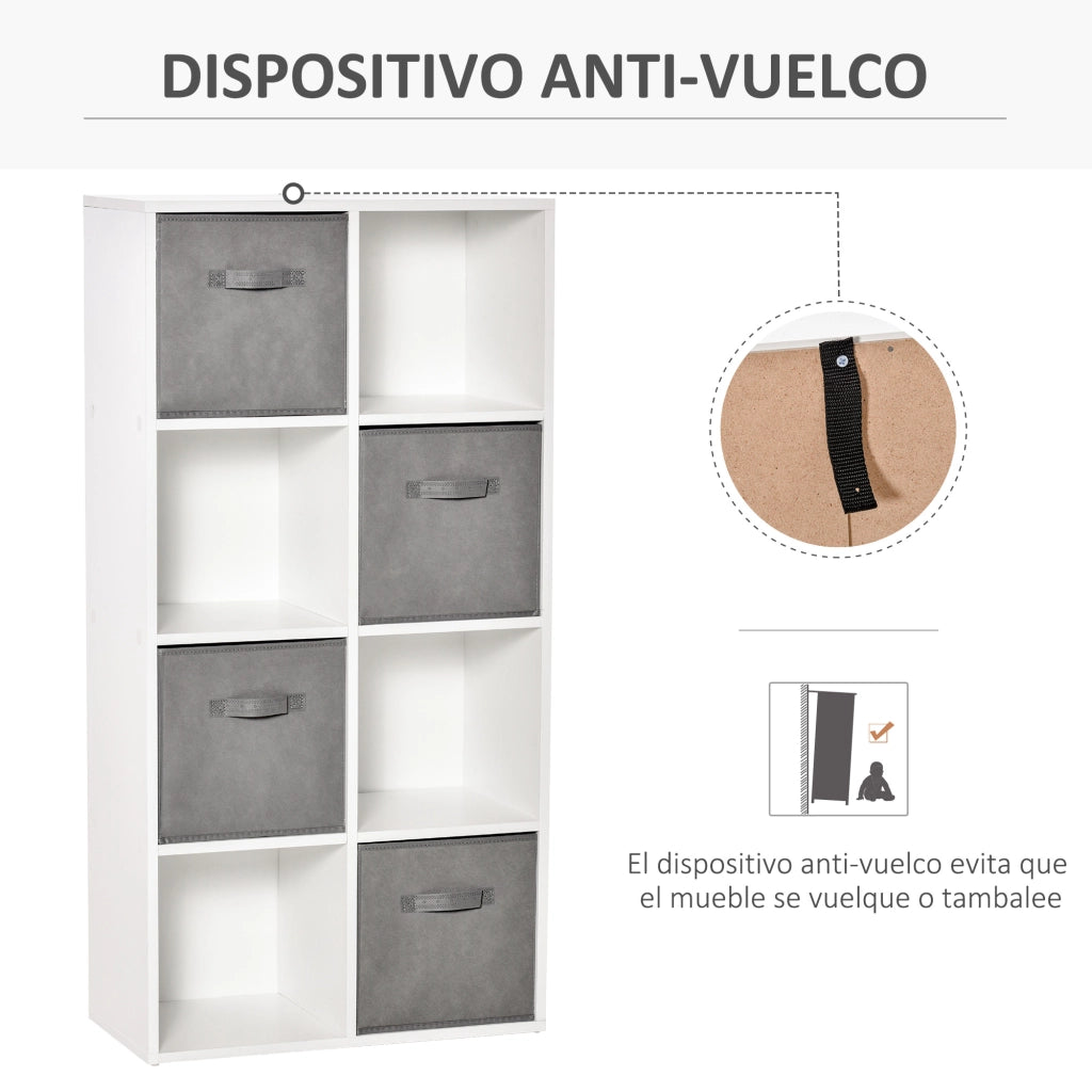 Libreria Modulare 8 Cubi con 4 Cassetti ¨C Zephmum ¨C Bianco e Grigio 61.5x30x121.6 cm
