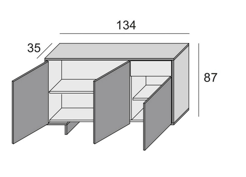 Credenza Arius, Madia da salotto, Buffet da soggiorno a 3 ante e 1 cassetto, 100% Made in Italy, 134x35h87 cm, Bianco