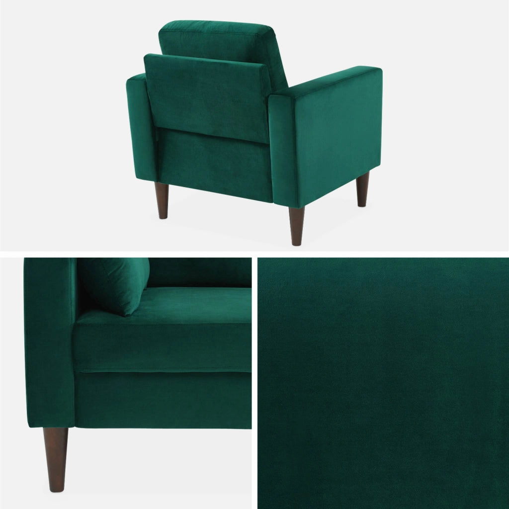 Poltrona scandinava in legno e velluto, verde inglese