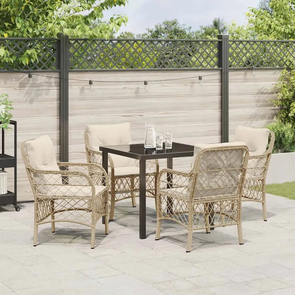 Set da Pranzo per Giardino con cuscino 5 pcs Beige polyrattan 3380226