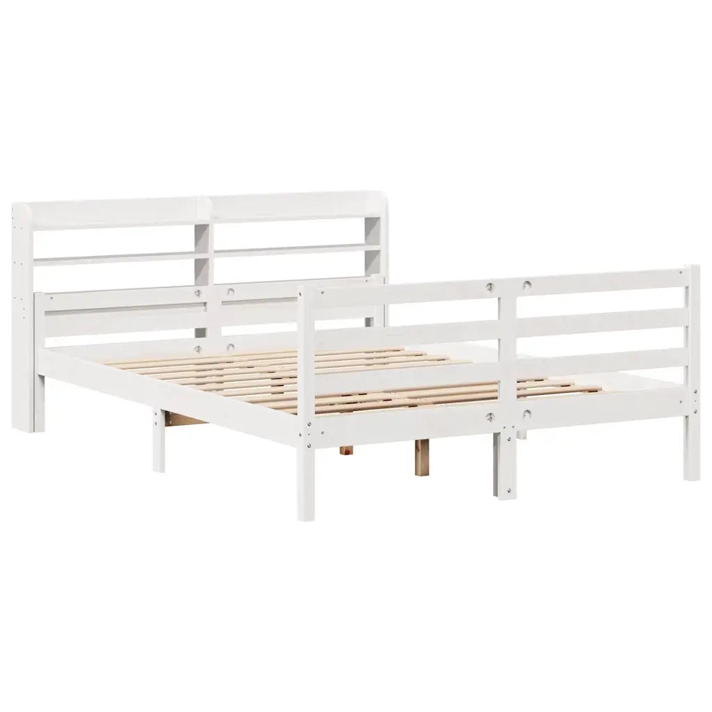 Giroletto con Testiera Bianco 135x190 cm Legno Massello di Pino