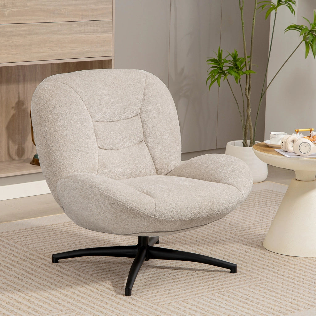 Poltrona girevole imbottita ¨C Xylo ¨C tessuto crema con base in metallo