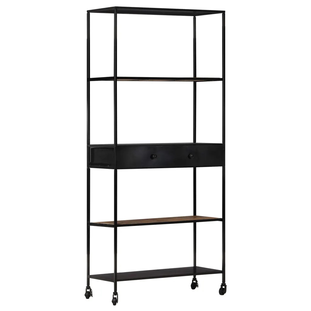 Libreria-Scaffale per Libri-Mobile di Stoccaggio 80x35x180 cm in Legno di Mango Grezzo e Ferro