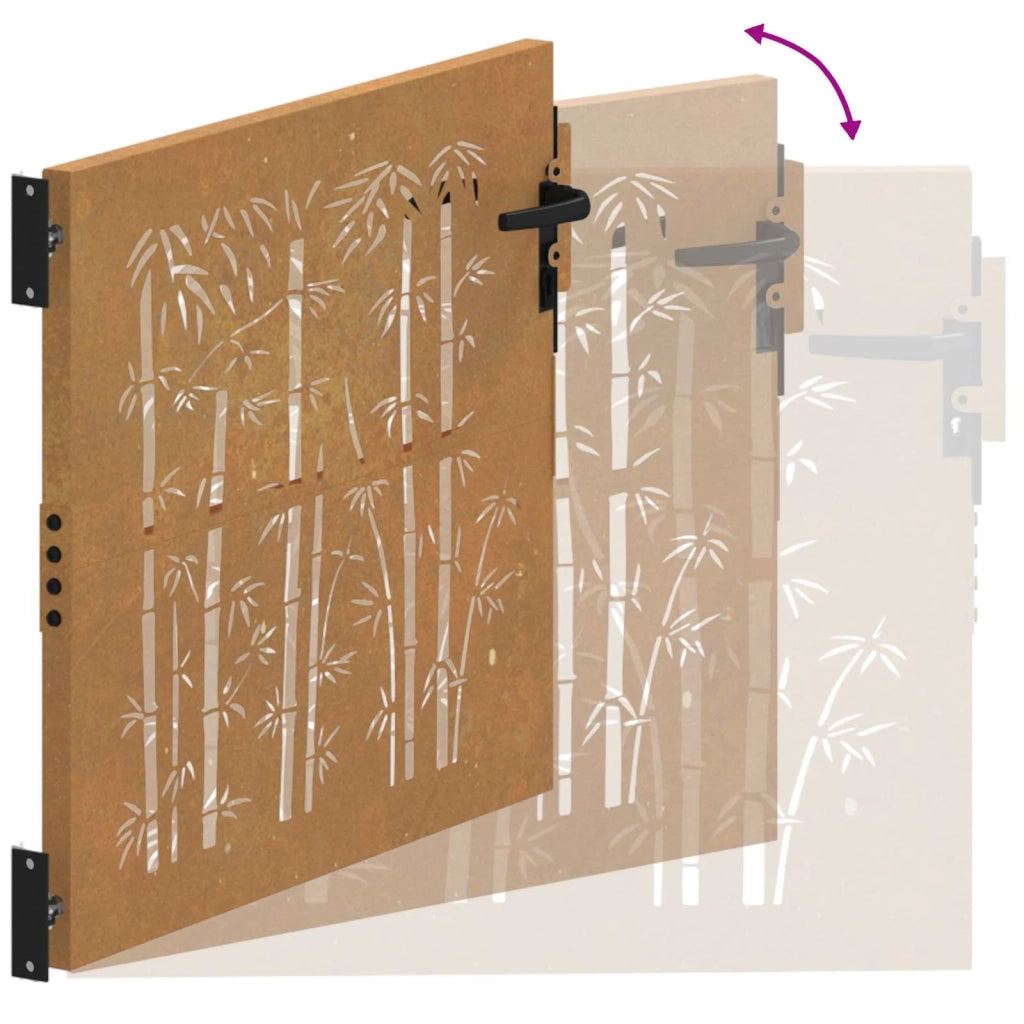 Cancello da giardino 85x100 cm in acciaio corten e bambù 153233