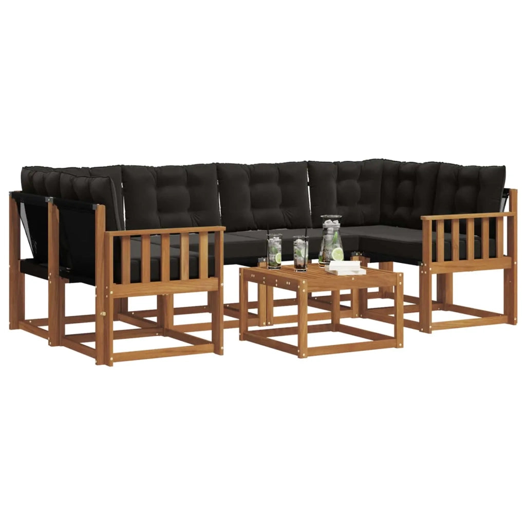 Set di divani da esterno con cuscino 7 pcs Naturale e Nero 3368447