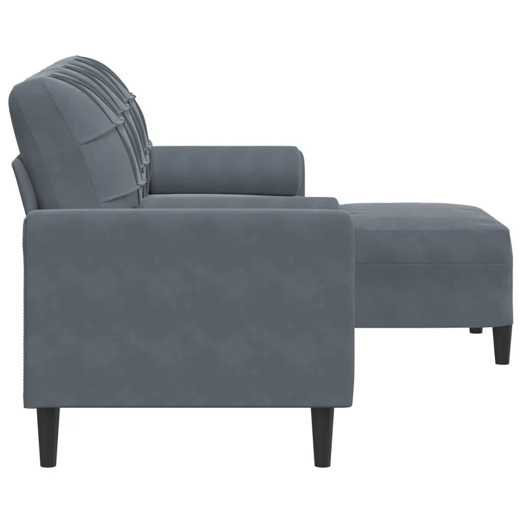 Divano a 3 Posti con Poggiapiedi Grigio Scuro 180 cm in Velluto 3278268