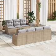 Set Divano da Giardino 8 Pezzi con Cuscini Beige Polyrattan Acacia