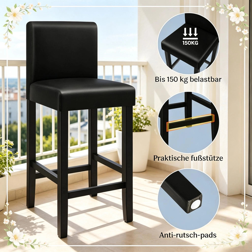 SGABELLI BAR con schienale 41x37,5x110 cm Nero Set da 2 pezzi