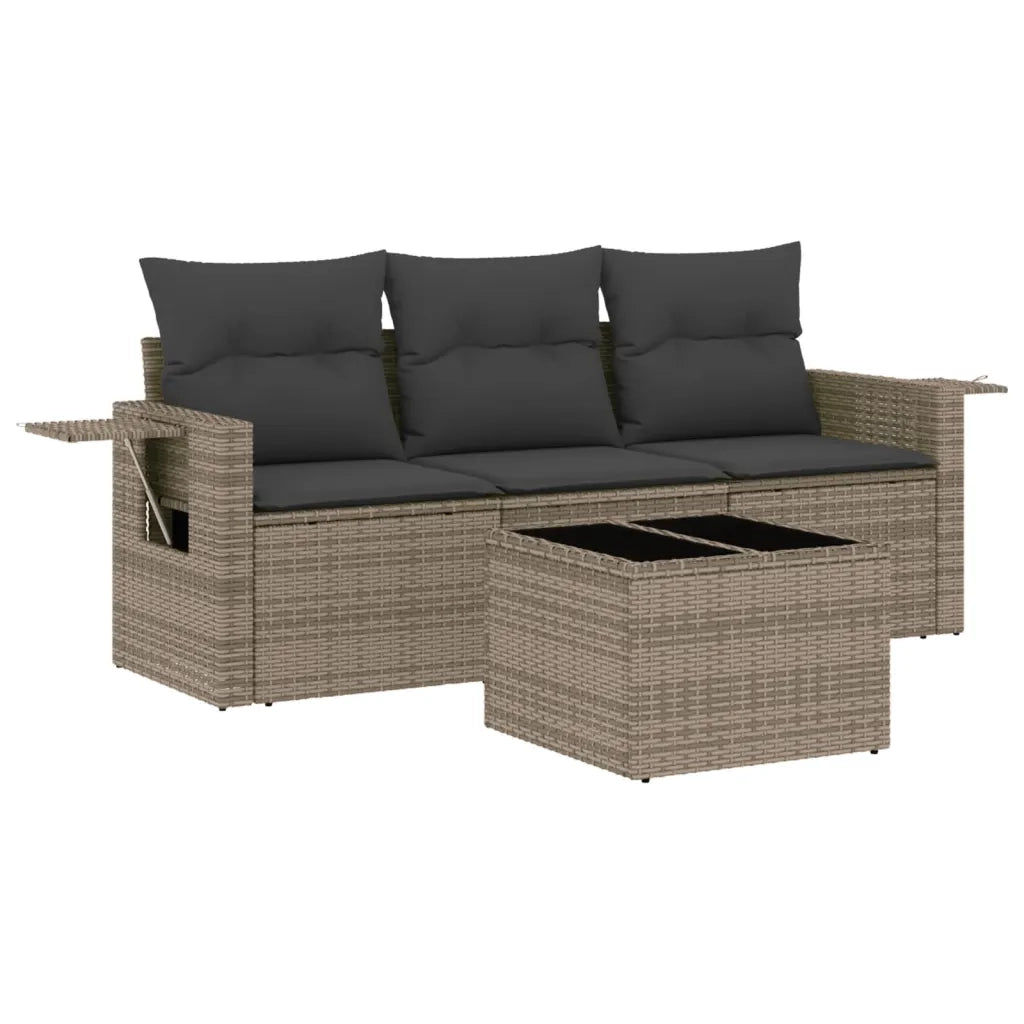 Set Divani da Giardino 4 pz con Cuscini in Polyrattan Grigio