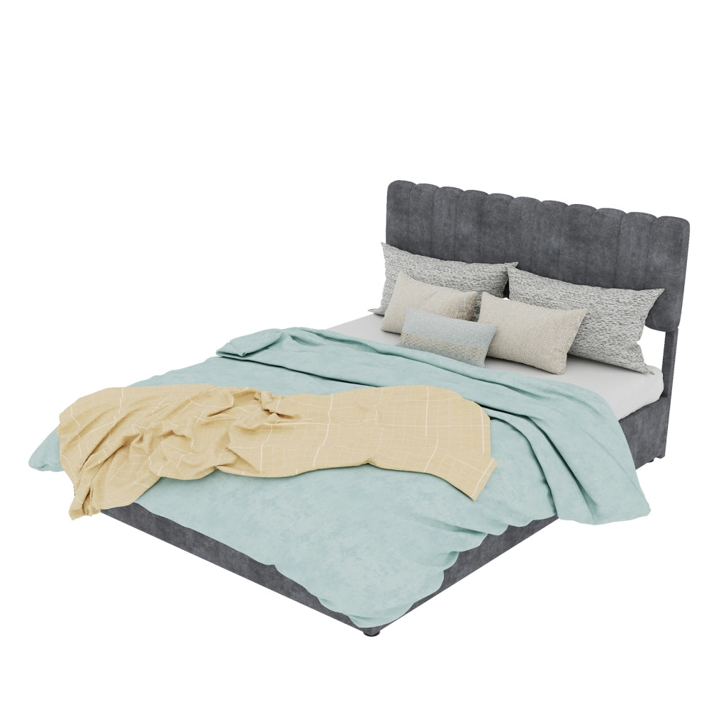 Letto matrimoniale imbottito 140x200 cm in tessuto effetto velluto grigio