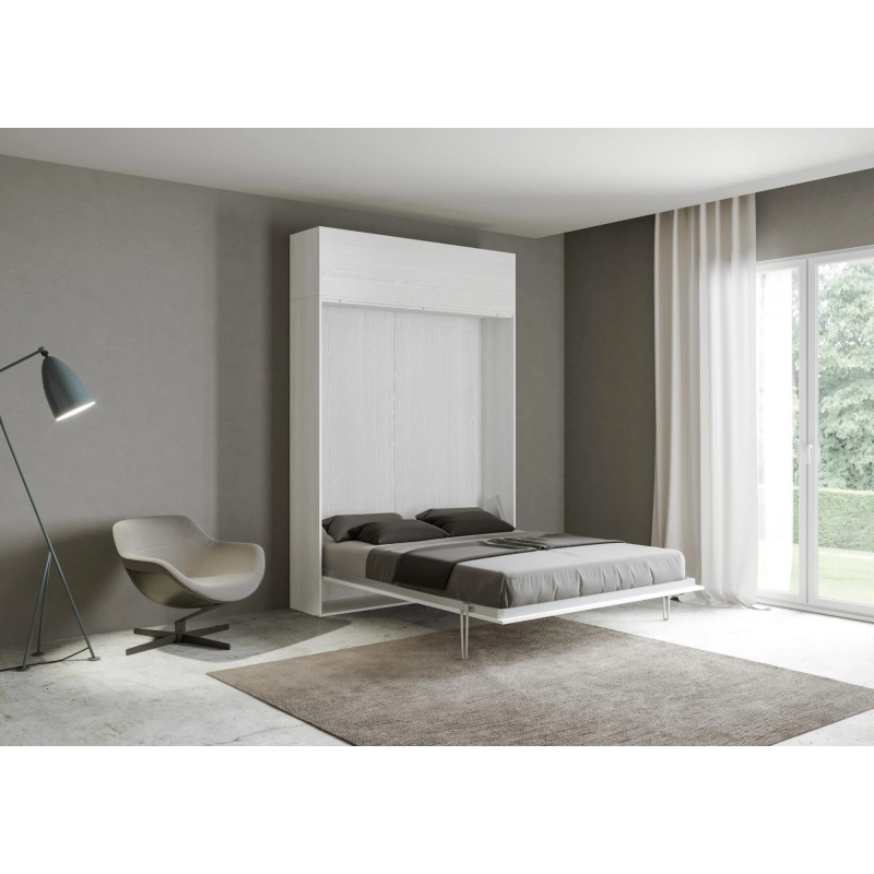 Letto a scomparsa 120 verticale Kentaro con pensile vasistas - Bianco Frassino
