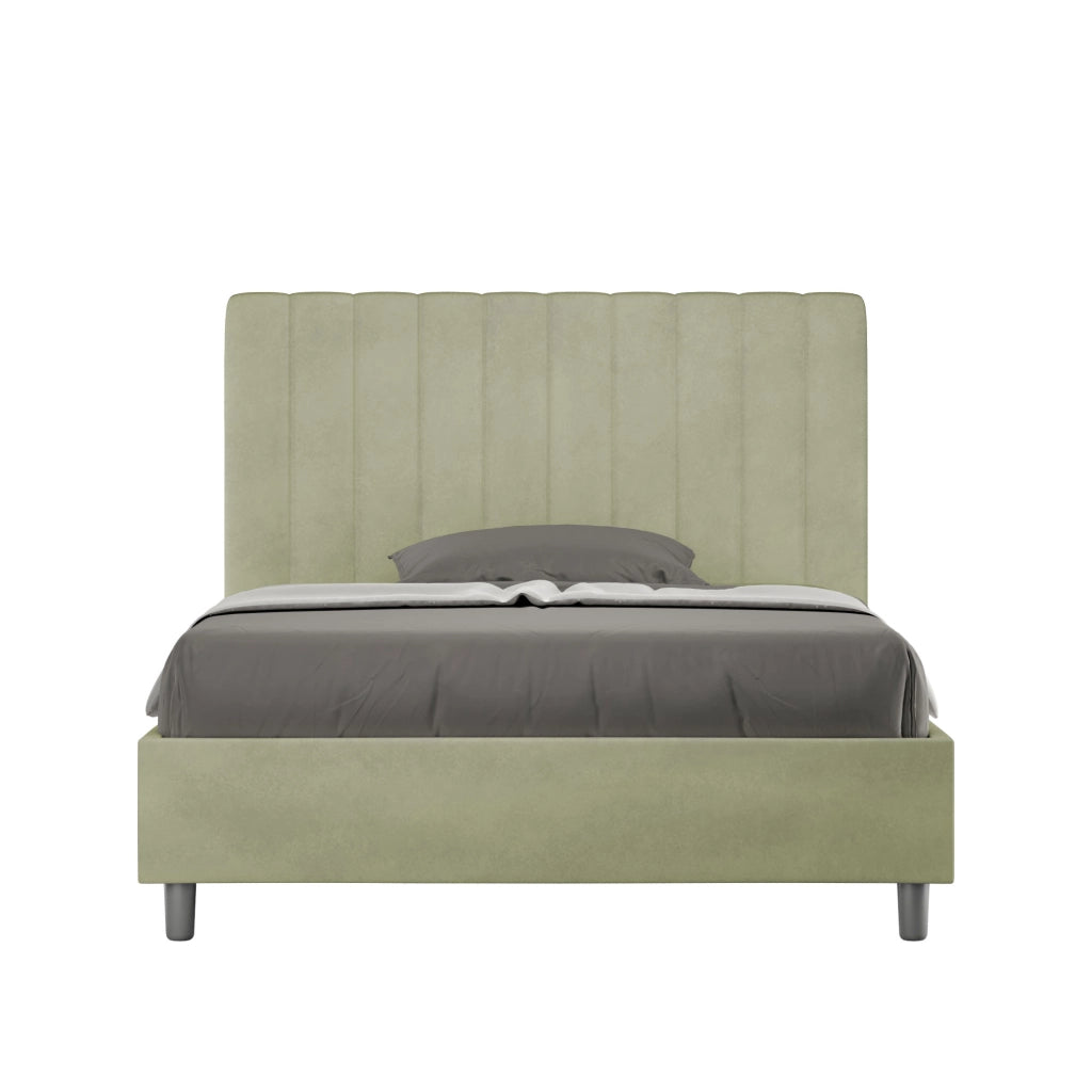 BS COM Letto una piazza e mezza senza rete imbottito 120x210 microfibra tè verde