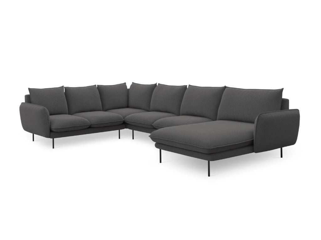 Cosmopolitan Design - Divano panoramico sinistro "Vienna" 7 posti in tessuto strutturato grigio scuro 
