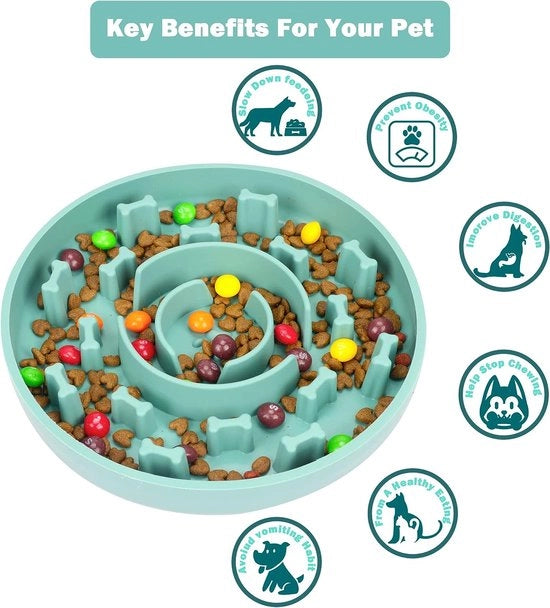 Ciotola per cani in silicone con presa, ciotola per gatti con velocità di alimentazione lenta, favorisce la digestione, nuovo design con presa e cerniere appese, dimensione M (15 x 15 x