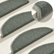 Tappetini per scale 15 pz 56x17x3 cm Verde scuro semicircolari 322360