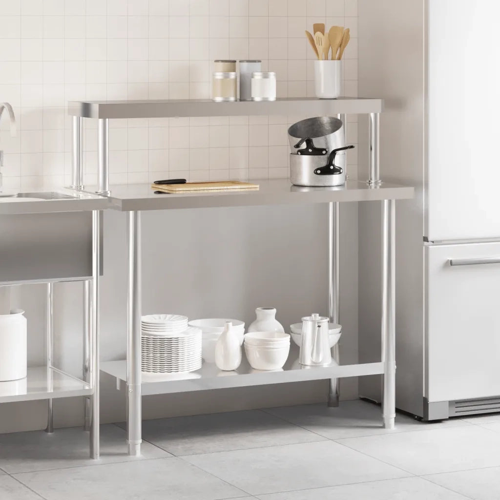 Tavolo Lavoro Cucina con Ripiano 110x55x120 cm Acciaio Inox CFW1070521