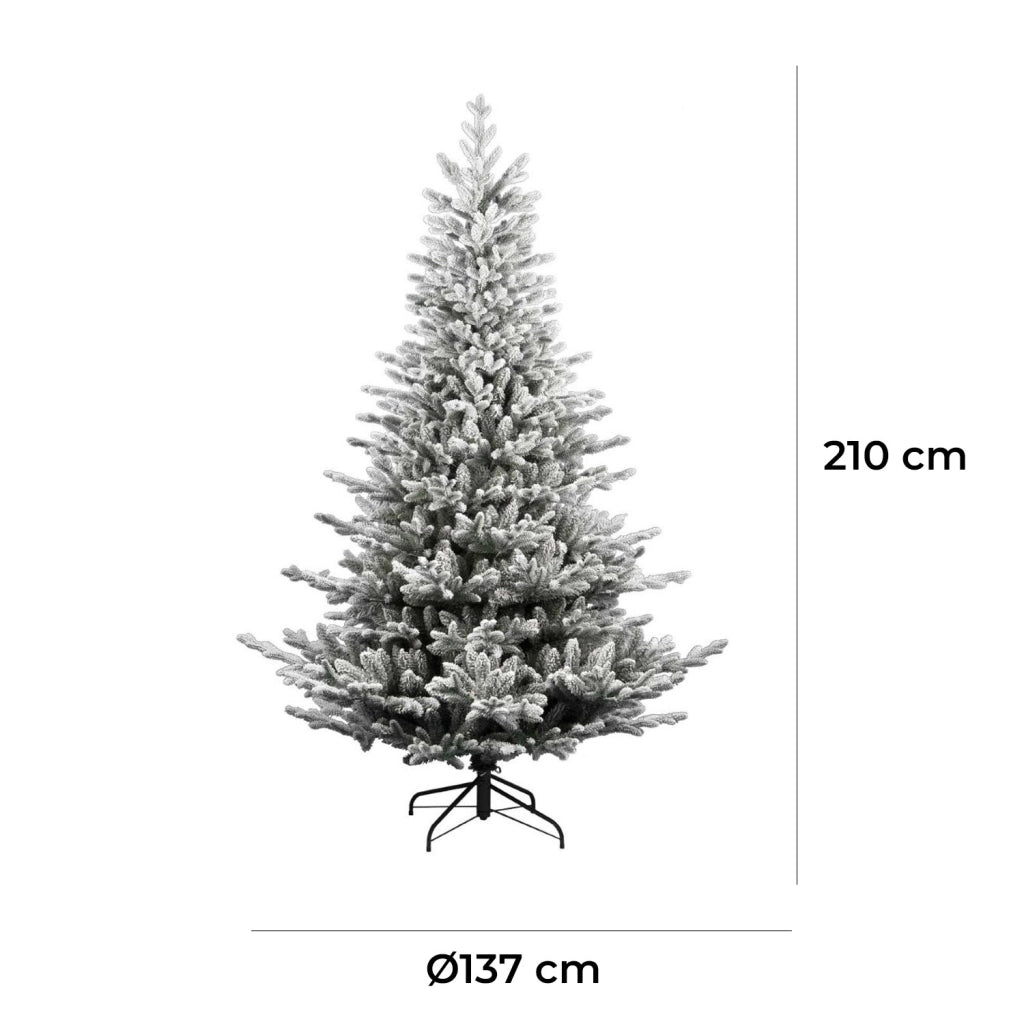 Albero di Natale Artificiale Floccato Effetto Realistico Innevato 210 cm 1000 Rami Montaggio a Ombrello Effetto Neve