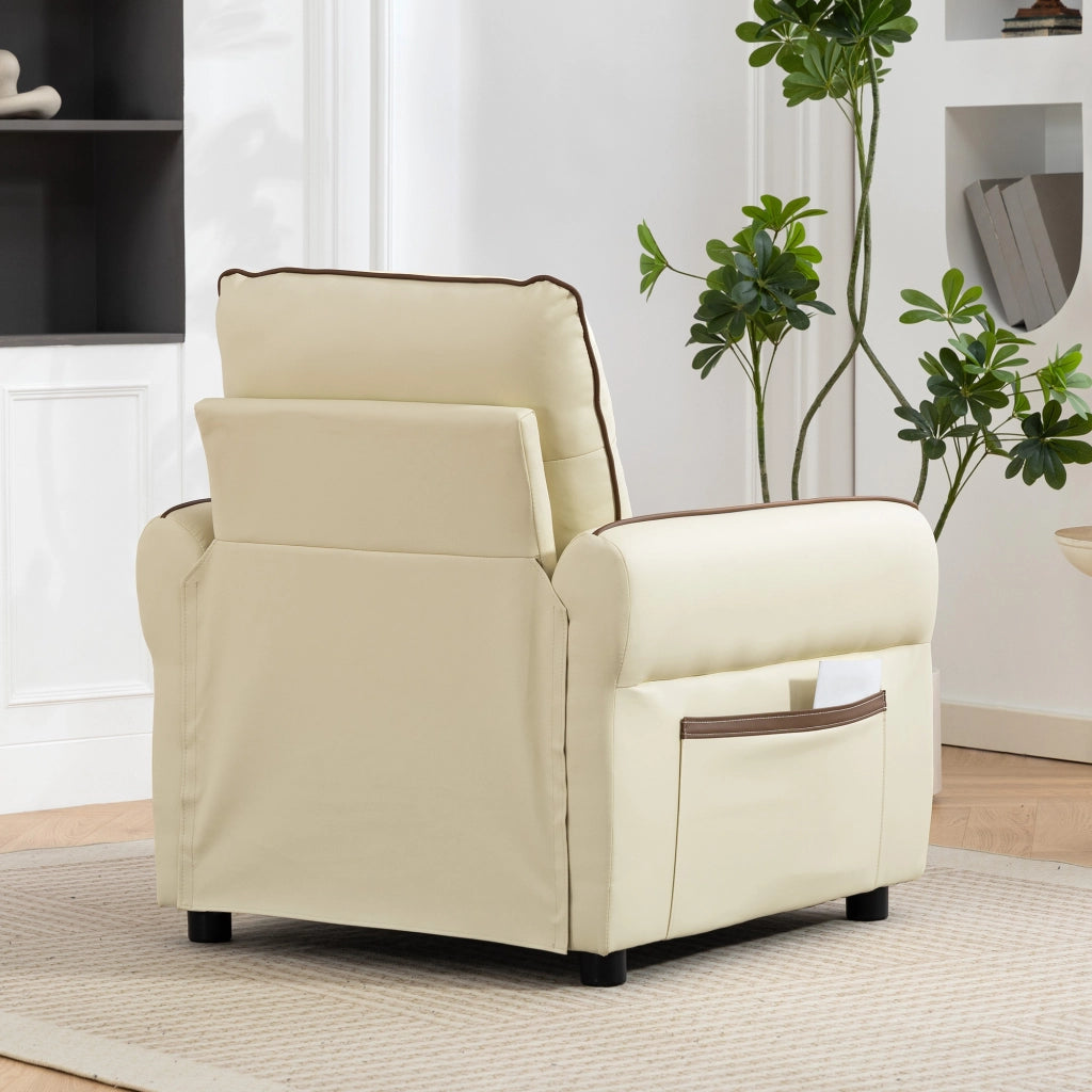 Poltrona da Salotto Moderna con Imbottitura Spessa Tasca Laterale e Rivestimento in Finta Pelle Beige