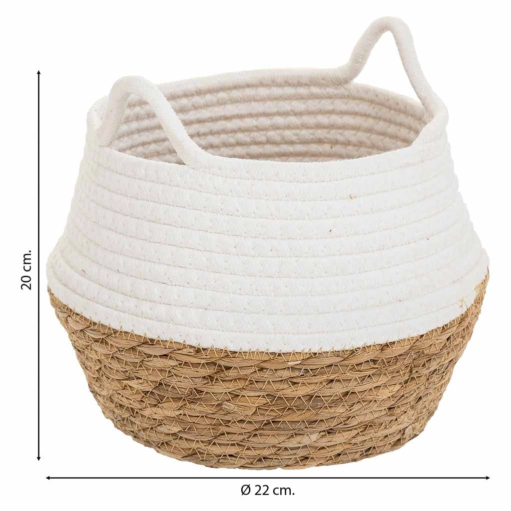 Cestino in fibra naturale e cotone bianco D22x20