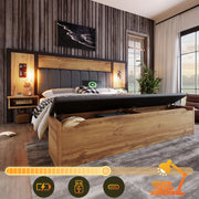 Set camera – 180x200 cm – comodino USBC panca contenitore – legno e lino rovere