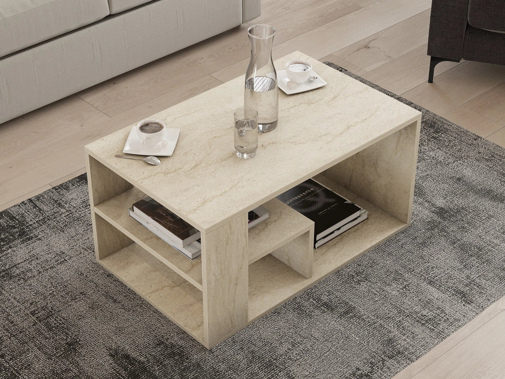 Verde, Tavolino da Salotto 2 Vani, 80x40x50h cm Beige Marmo