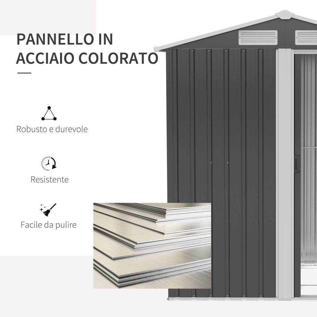 EasyComfort Casetta da Giardino Porta Attrezzi in Acciaio, Tetto inclinato e 4 Prese d'Aria, 152x132x188cm