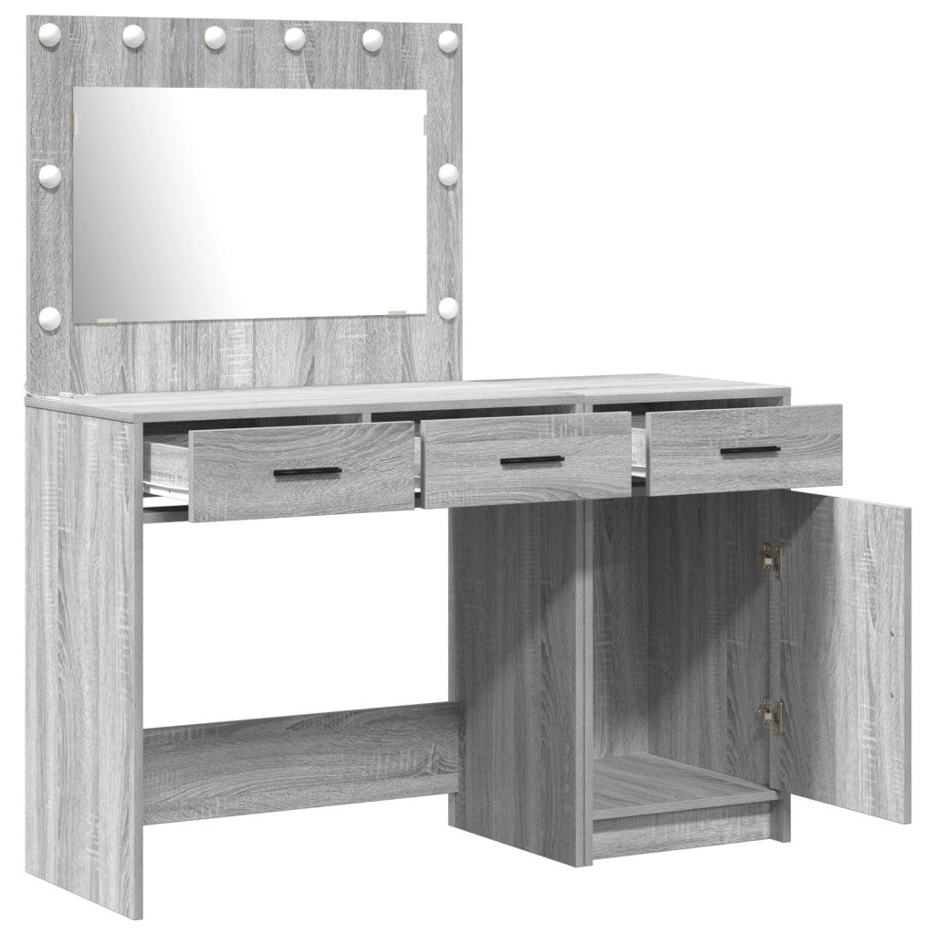Set da 2 Pezzi per Tavolo da Trucco con LED Grigio in Legno Ingegnerizzato