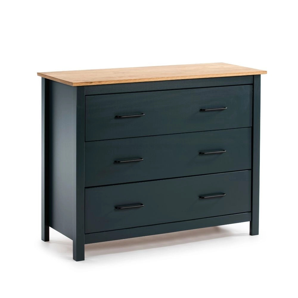 Comò Miranda in legno massiccio blu e pino 100x40x80H – Stile Elegante e Robusto
