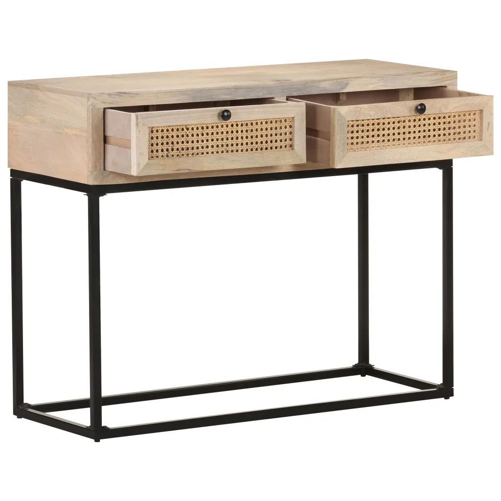 Tavolo Consolle | Tavolo d'Ingresso 100x35x76 cm Massello di Mango e Canna Naturale