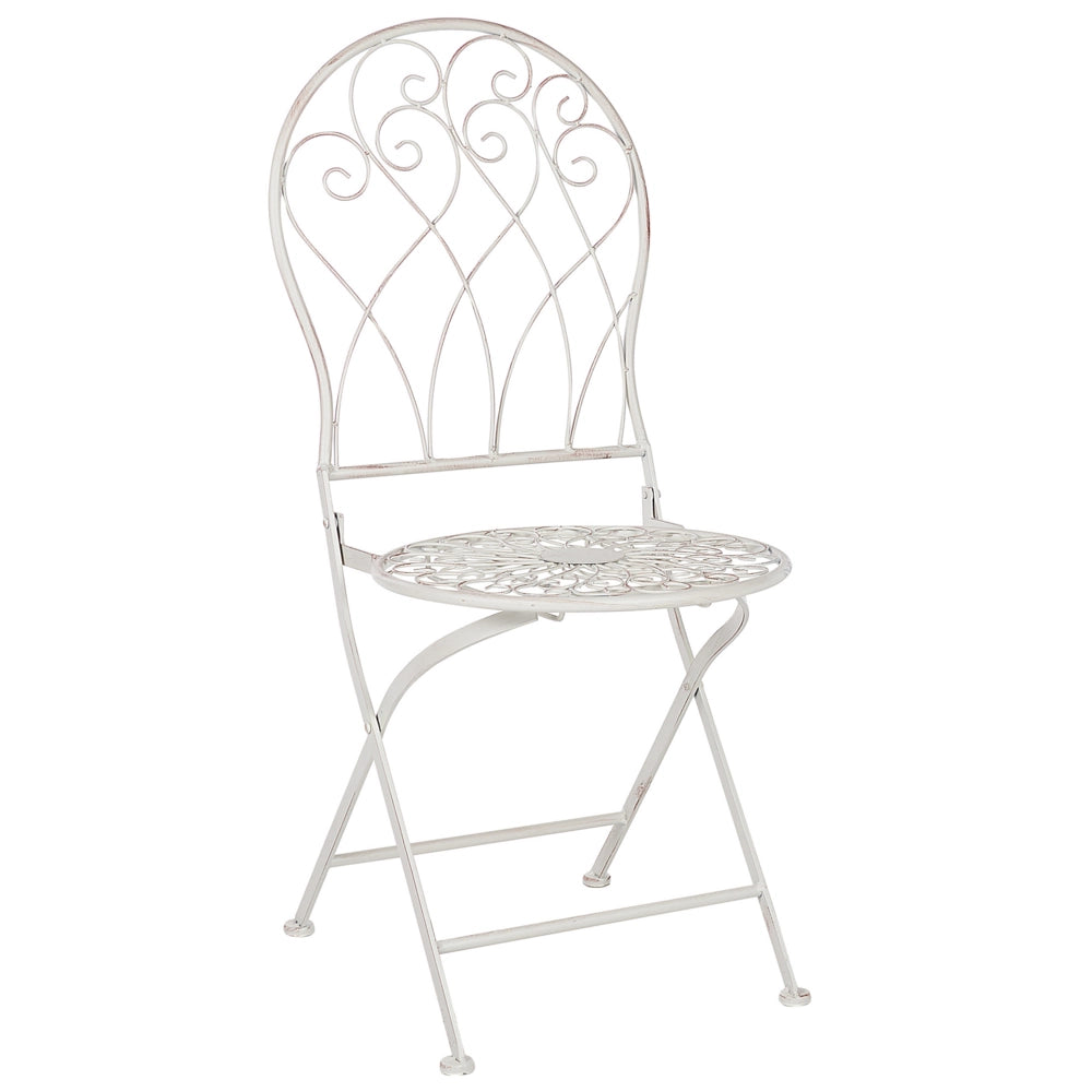 Set balcone giardino Tavolo e sedie 3 pezzi in metallo bianco con effetto invecchiato
