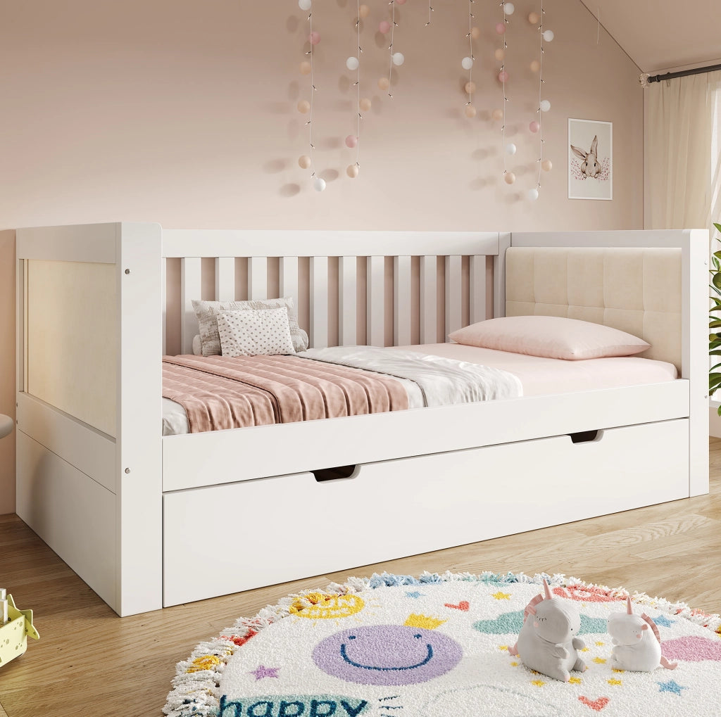Letto da giorno con letto estraibile 90x190 cm; legno; bianco