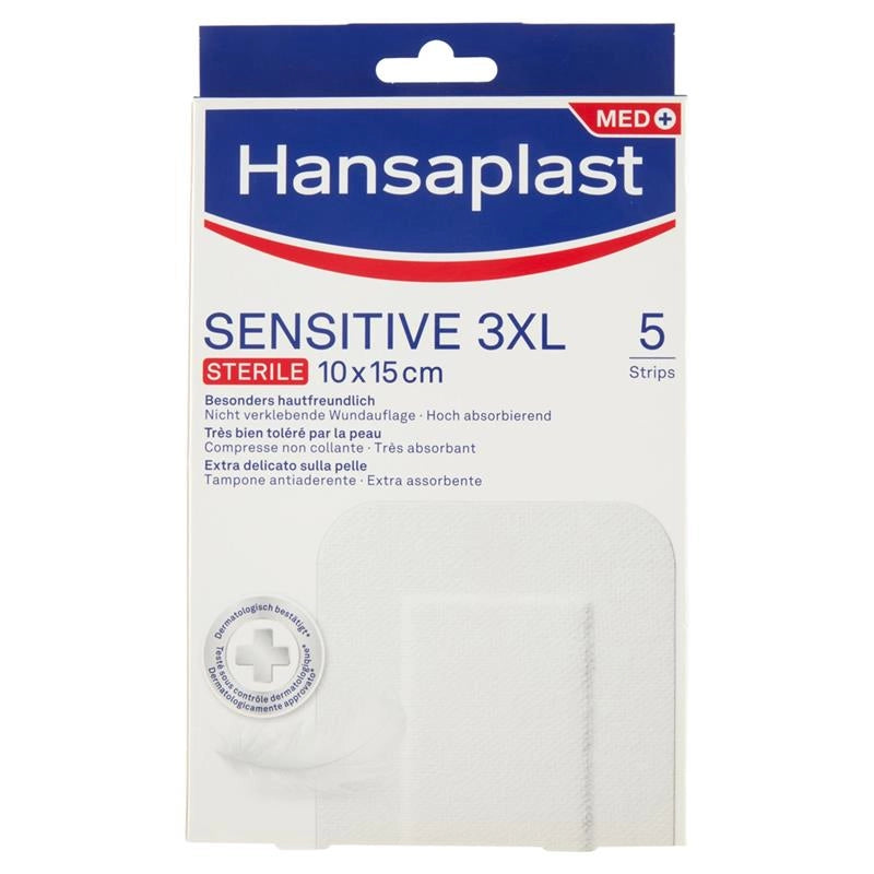 HANSAPLAST CEROTTI SENSITIVE 3XL MEDICAZIONE FERITE MEDIO-GRANDI IPOALLERGENICI SENZA LATTICE 5 PEZZI 8 X 10 CM