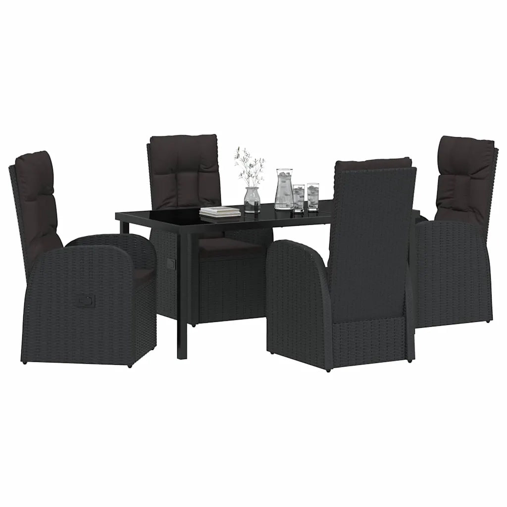 Set da Pranzo per Giardino con cuscino 5 pcs Nero polyrattan 3379509