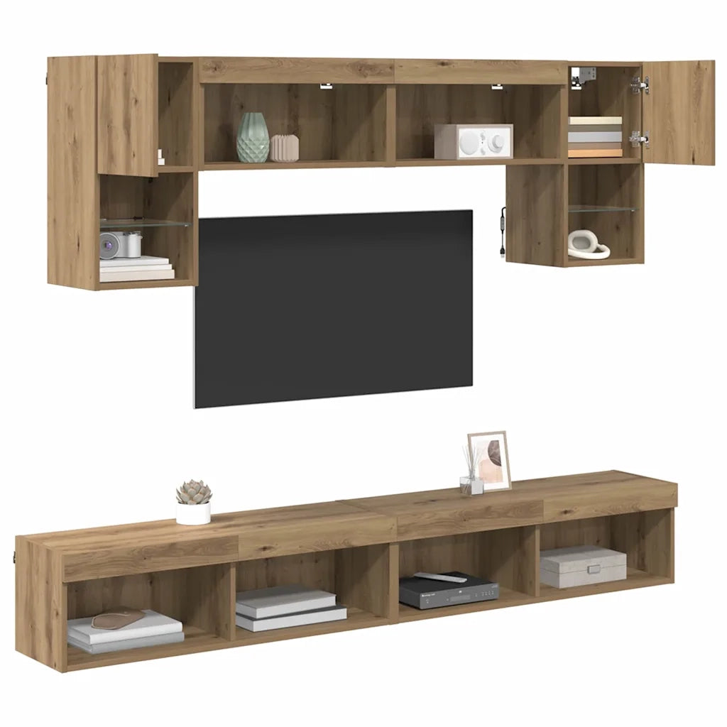 Unità a muro per TV con LED 6 pcs Rovere artigianale 3402963