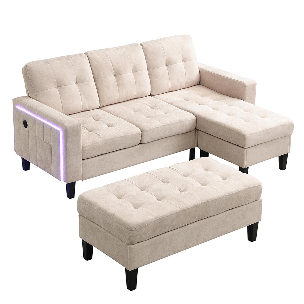 Set divano a L - Xylo - Con poggiapiedi LED, modulare